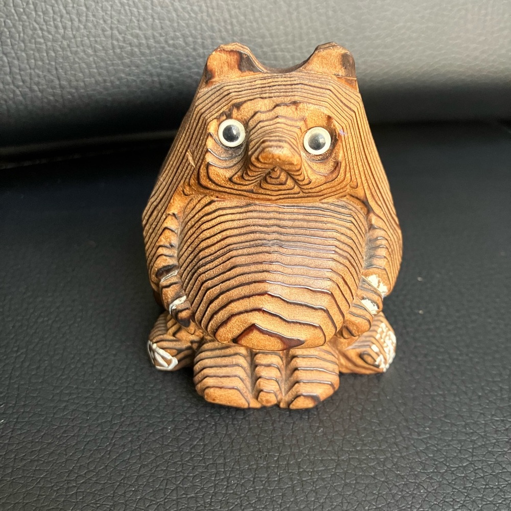 Vintage Tanuki Cryptomeria Wood Hand Carving Japanese Folk Art Raccoon Dog Bear